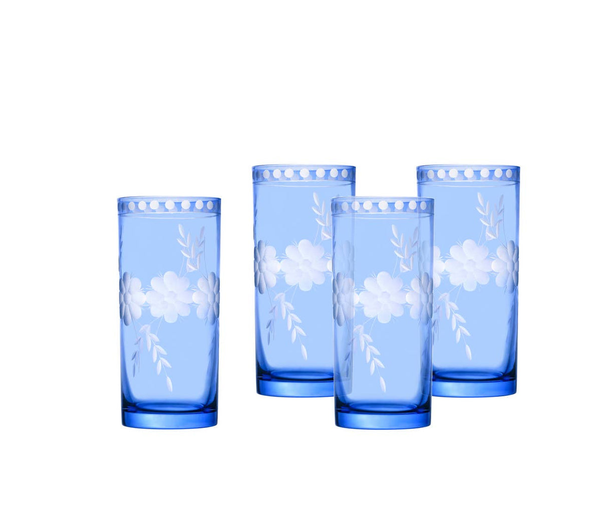 Set of Four Belle Fleur Highball Blue 14oz