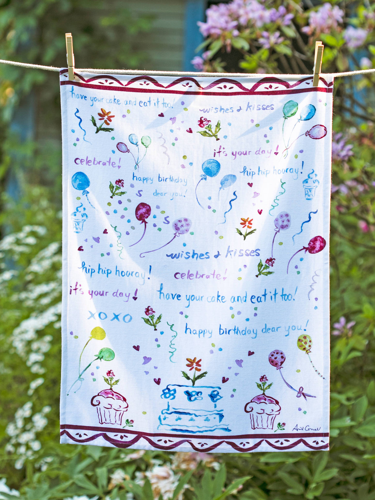Happy Birthday Watercolor Tea Towel