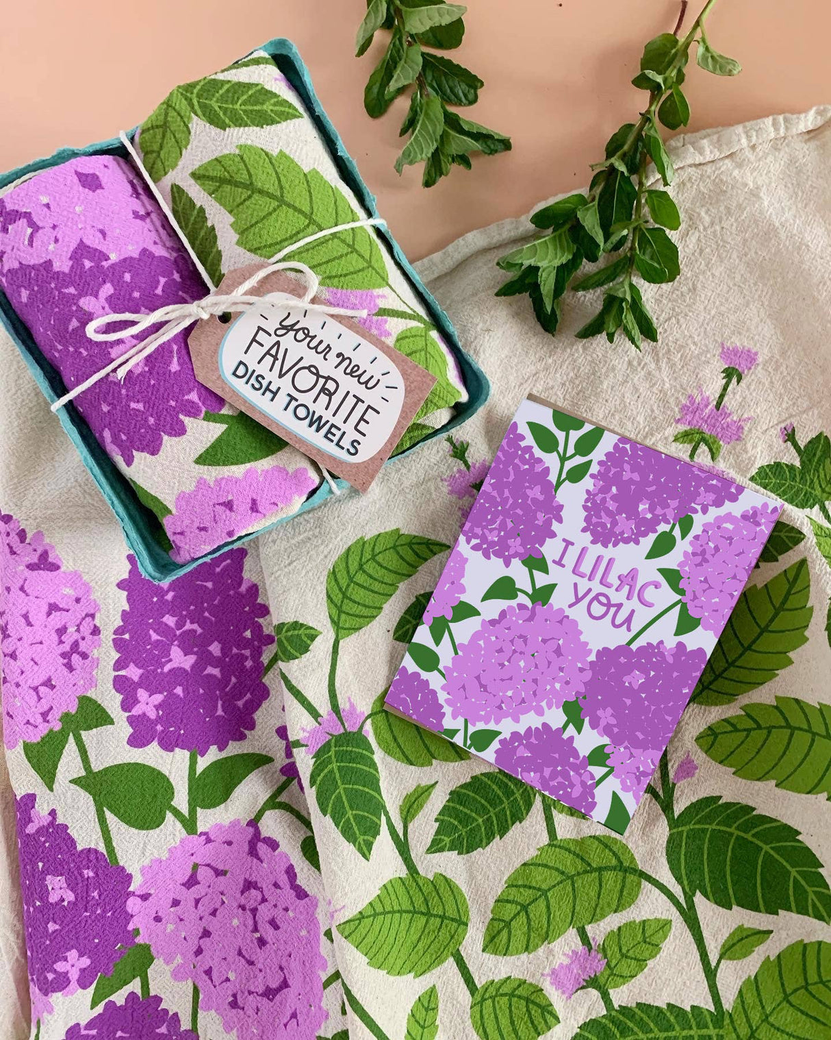 LILAC PURPLE (Mint, Lilac) - Tea Towel Set of 2