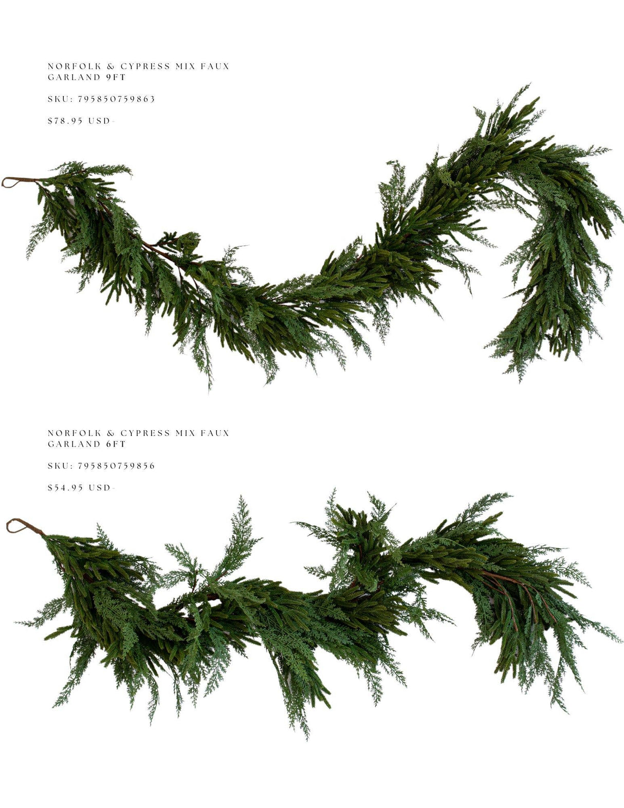 Norfolk & Cypress Mix Real Touch Faux Chrismas Garland 6ft