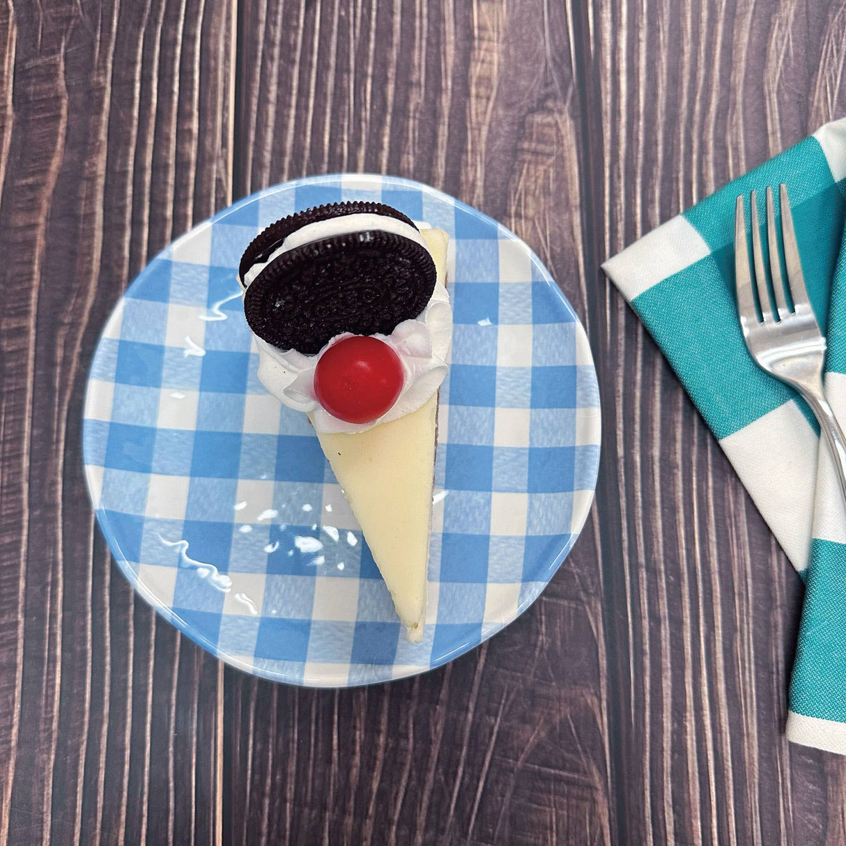 Gingham 6" Melamine Plates, Blue Set of 4