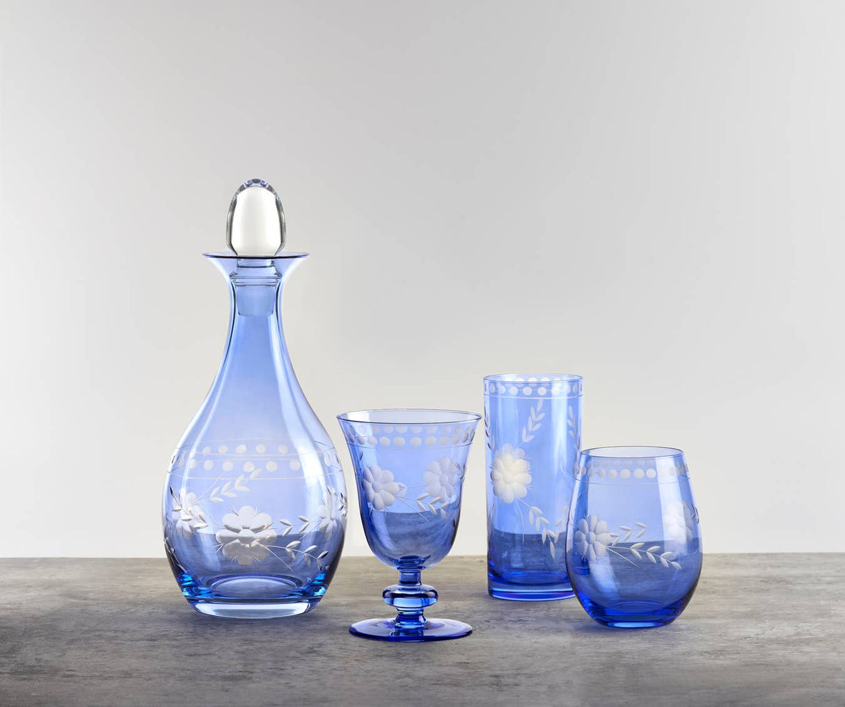 Set of Four Belle Fleur Highball Blue 14oz