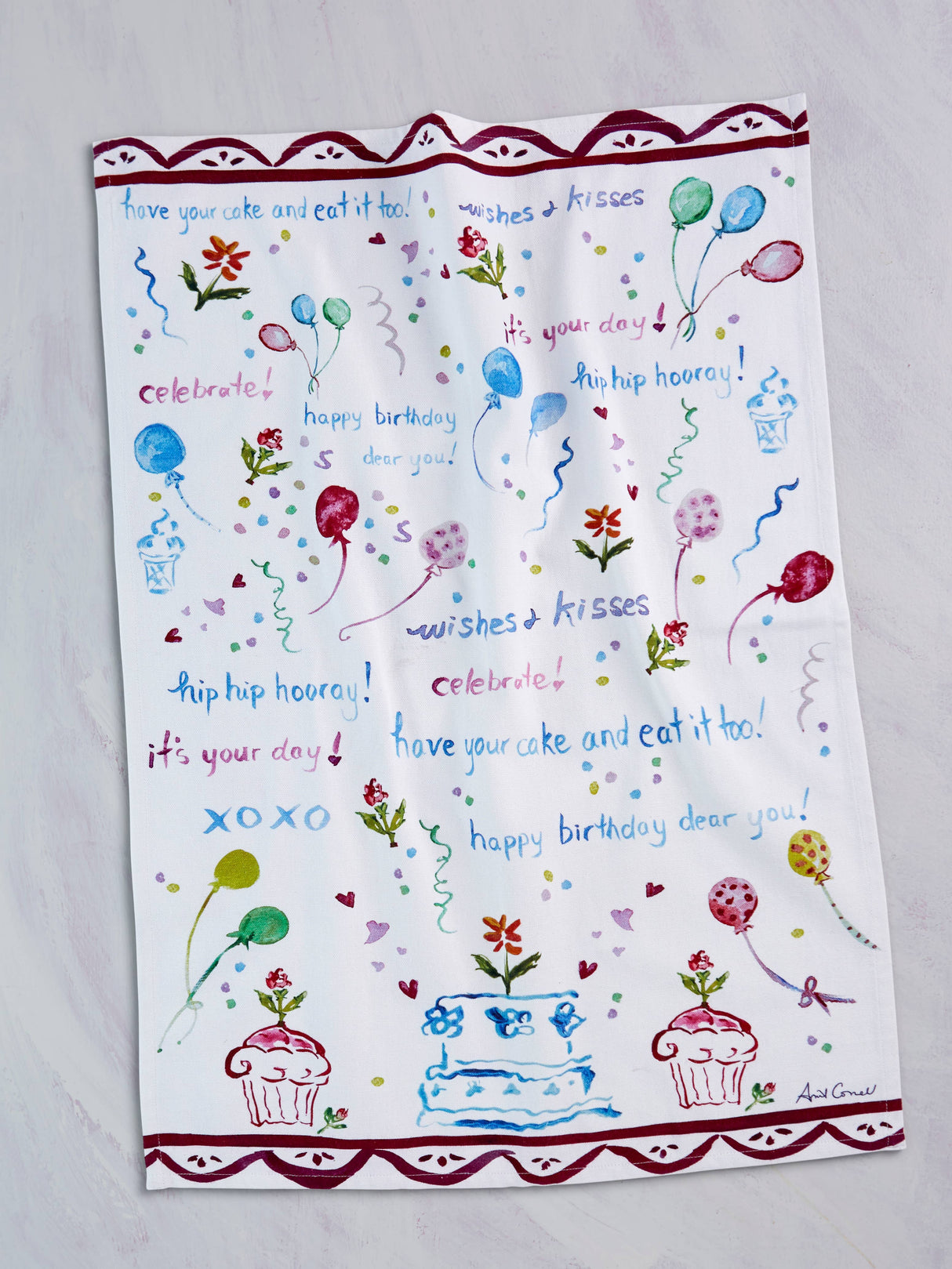 Happy Birthday Watercolor Tea Towel