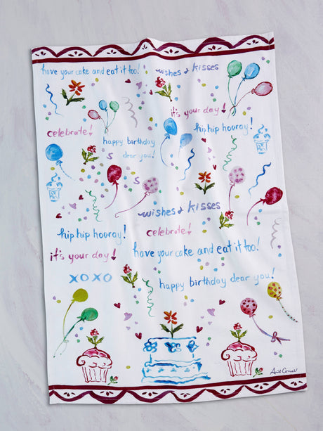 Happy Birthday Watercolor Tea Towel