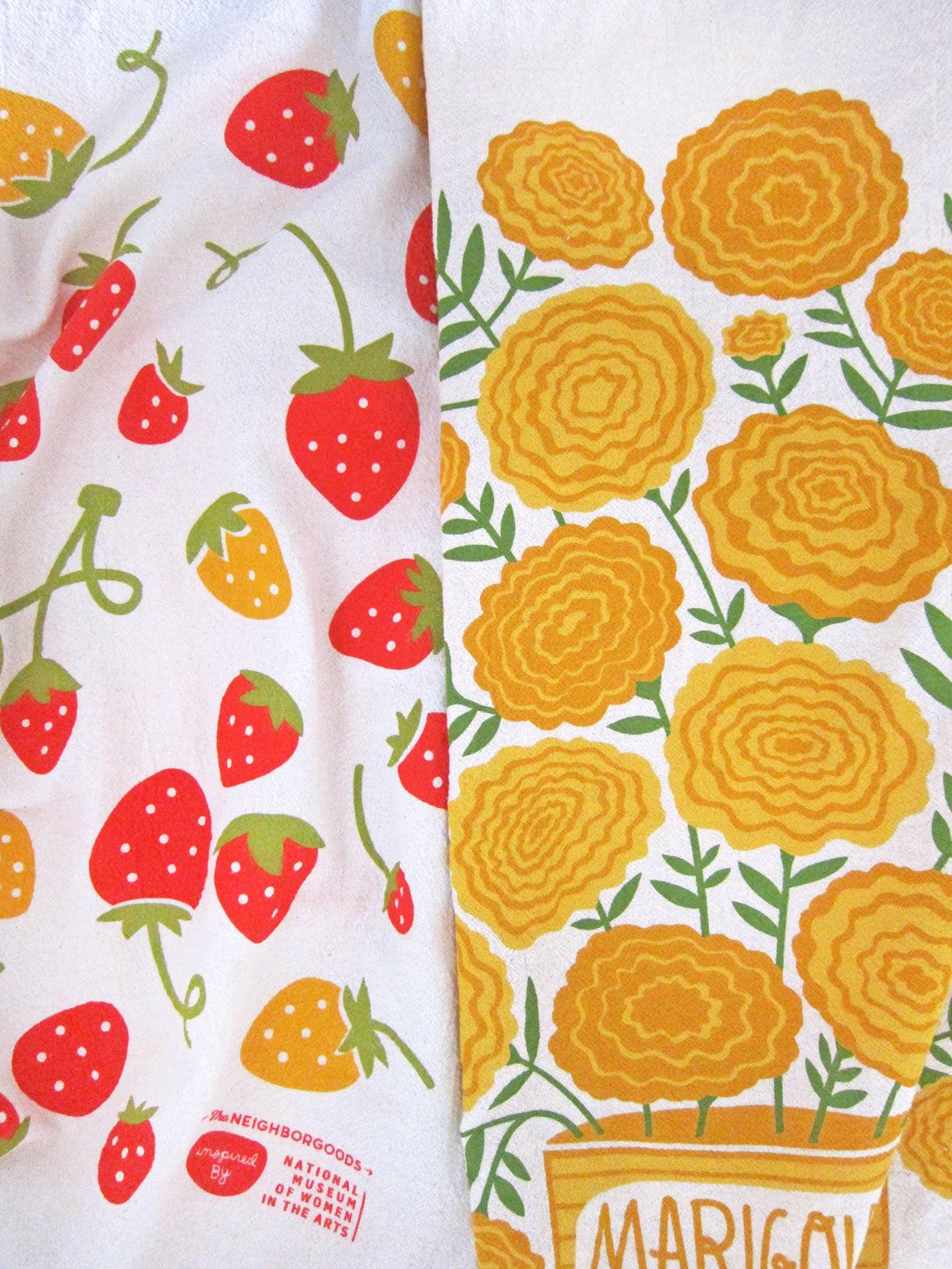 MARI BERRY (Marigold, Strawberry) - Tea Towel Set of 2