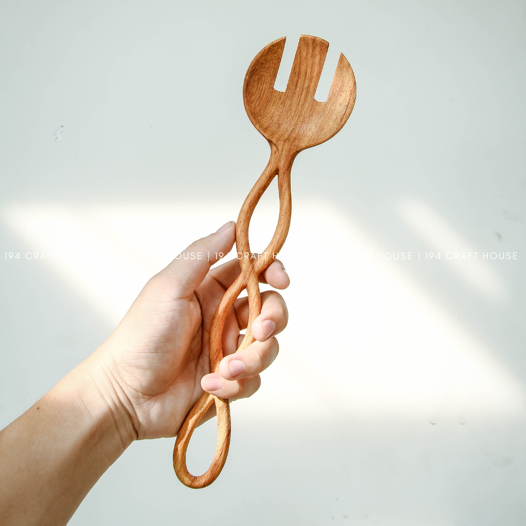 Twisted Handle Wooden Salad Spoon - 12.5" -