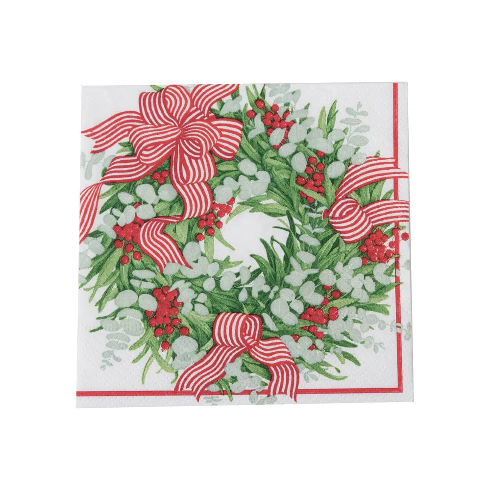 Ribbon Stripe Wreath Cocktail Napkins