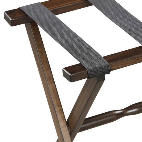 Dark Walnut Wood Folding Luggage Rack with Black Straps