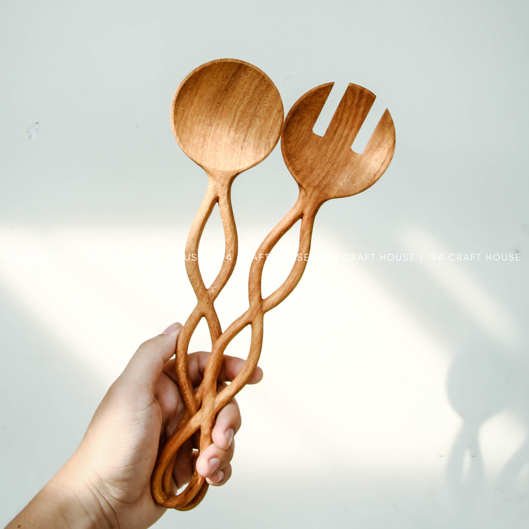 Twisted Handle Wooden Salad Spoon - 12.5" -