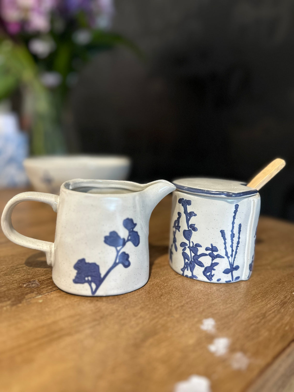 Stoneware Sugar Pot & Creamer Flute