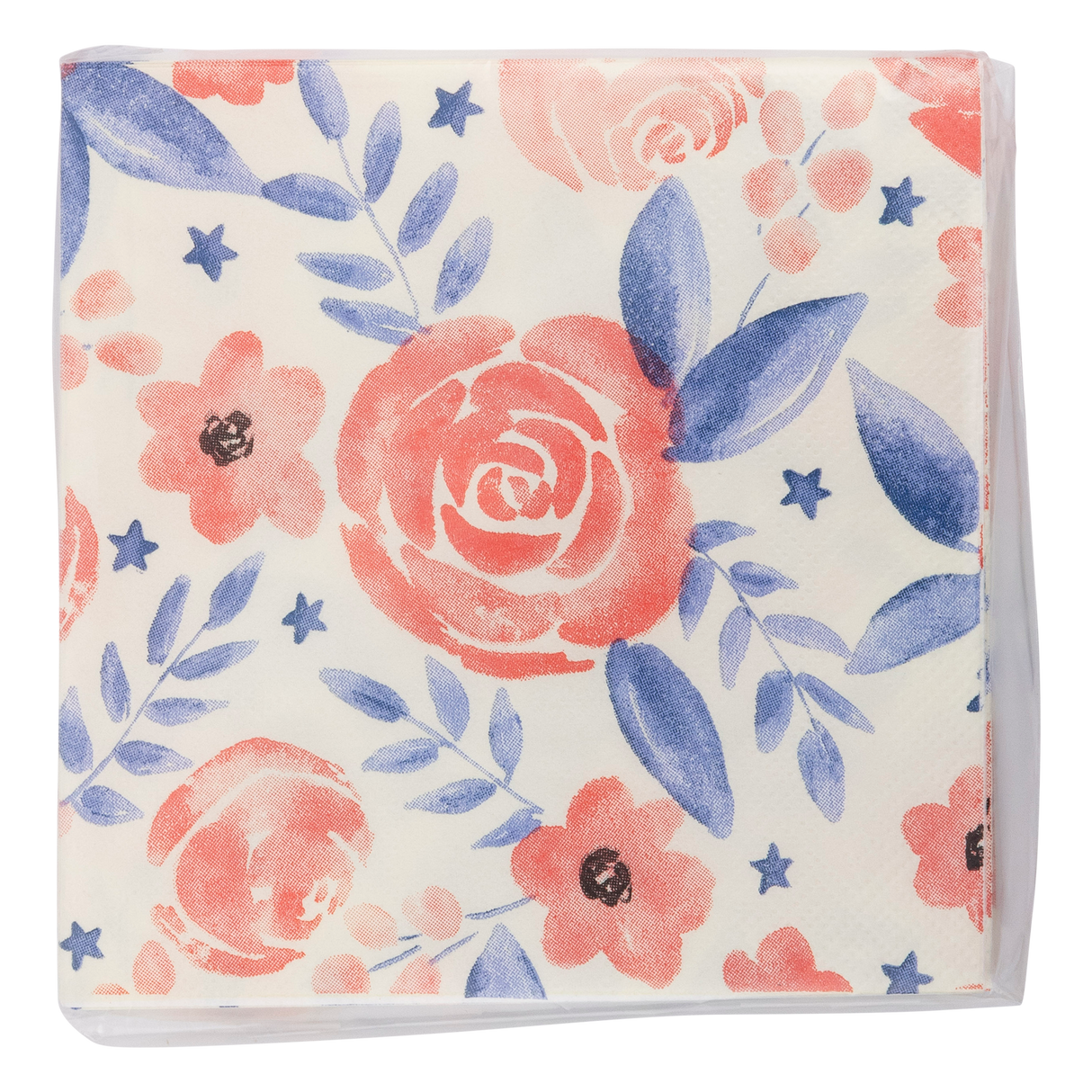 PLNP358 - Red and Blue Watercolor Floral Paper Cocktail Napkin