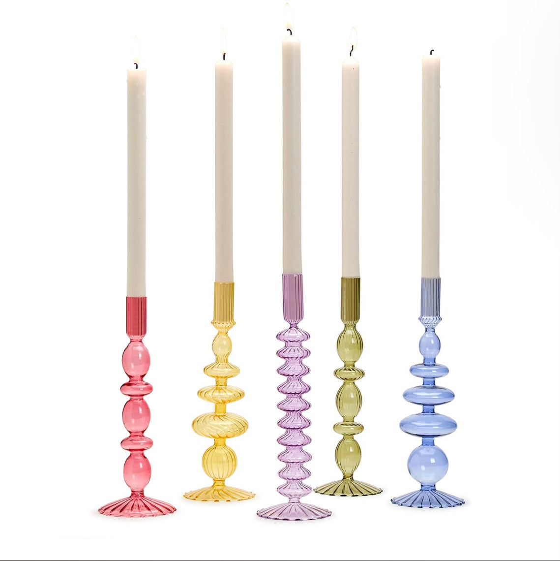 Hand-Blown Glass Tapered Candlestick Holder