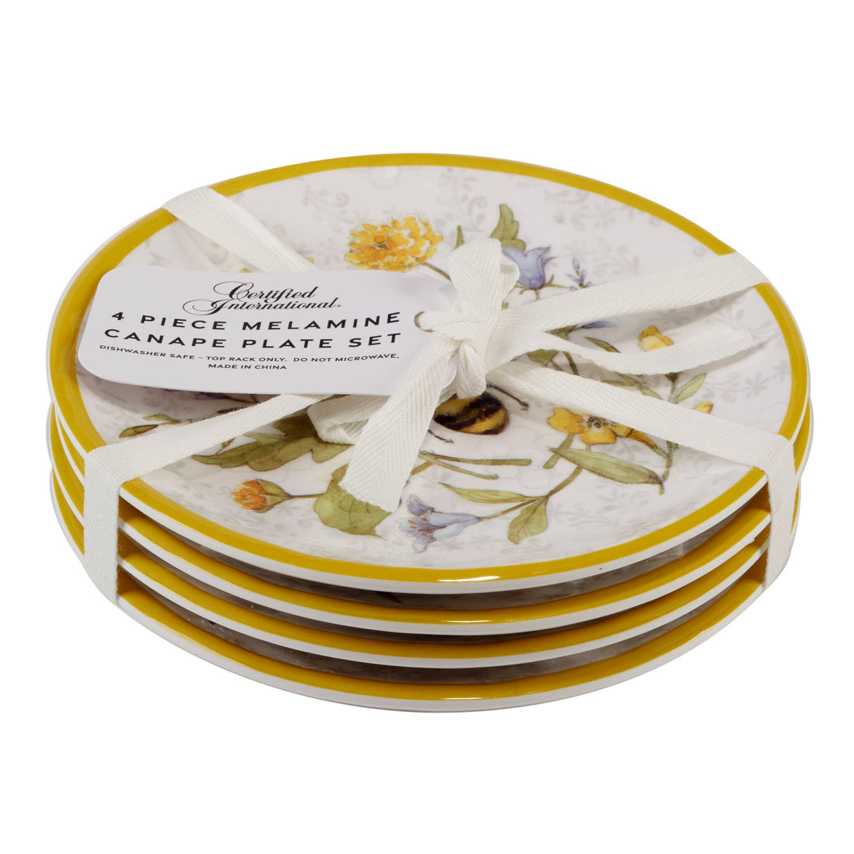 Bee Sweet Gift Melamine Set of 4 6in Canape Plates