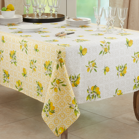 Lemon And Block Print Tablecloth