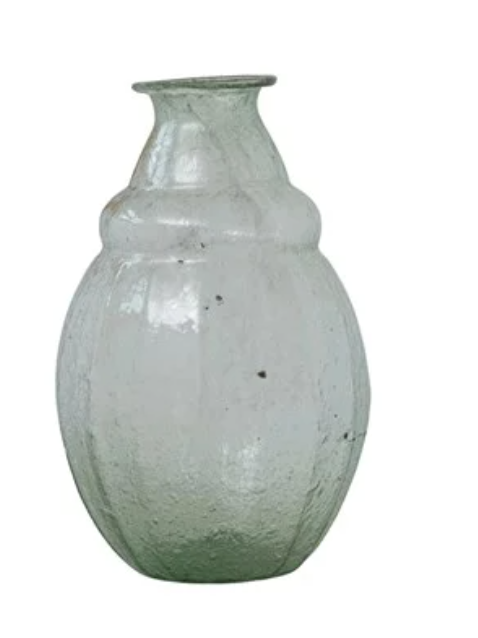 Hand-Blown Bubble Glass Vase, Green