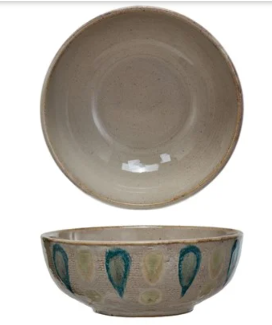 Hand-Painted Stoneware Serving Bowl