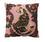 20" Square Cotton Pillow - Tiger and Flowers