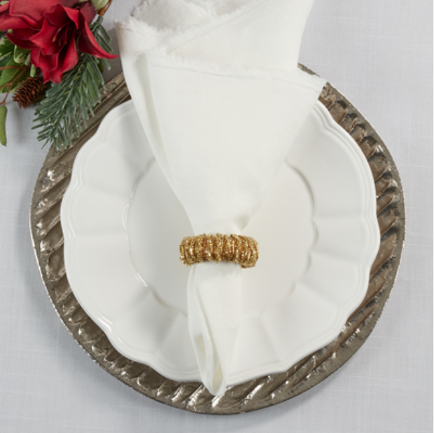 Beaded Napkin Ring - Set of 4 - Gold