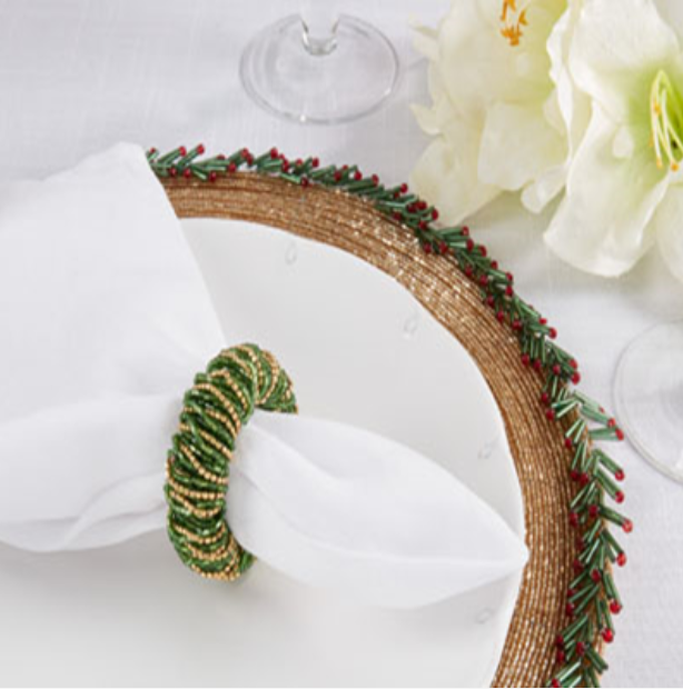 Beaded Napkin Ring - Set of 4 - Green