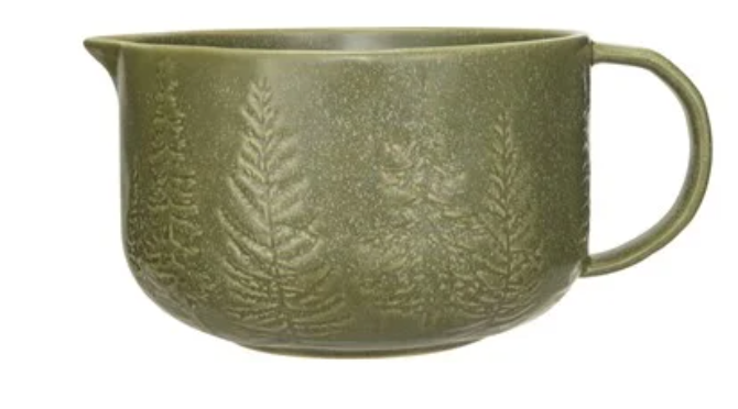 4 Quart Debossed Stoneware Batter Bowl w/ Handle & Trees