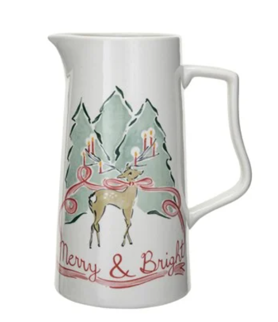 2 Quart Stoneware Pitcher w/ Reindeer