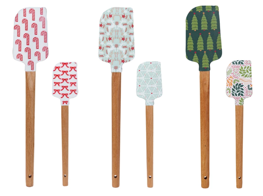 Silicone &amp; Wood Spatulas w/ Holiday Pattern