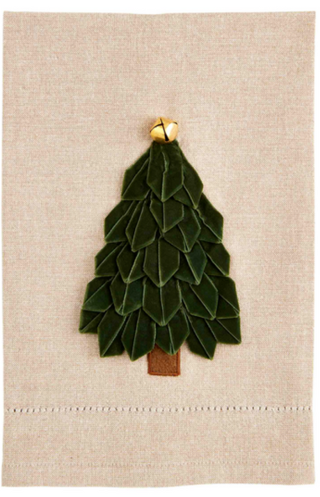 DARK GREEN VELVET TREE TOWEL