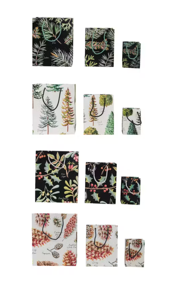 Printed Handmade Recycled Paper Gift Bags, Evergreen Botanicals