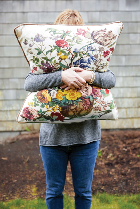 26" embroidered floral pillow