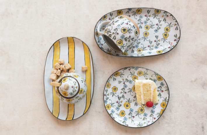 Florals and Stripes Stoneware Platter