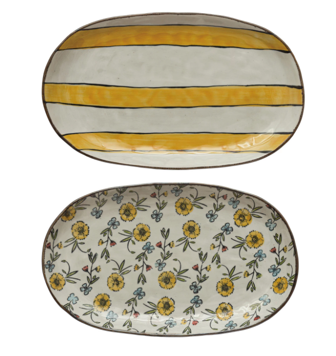 Florals and Stripes Stoneware Platter