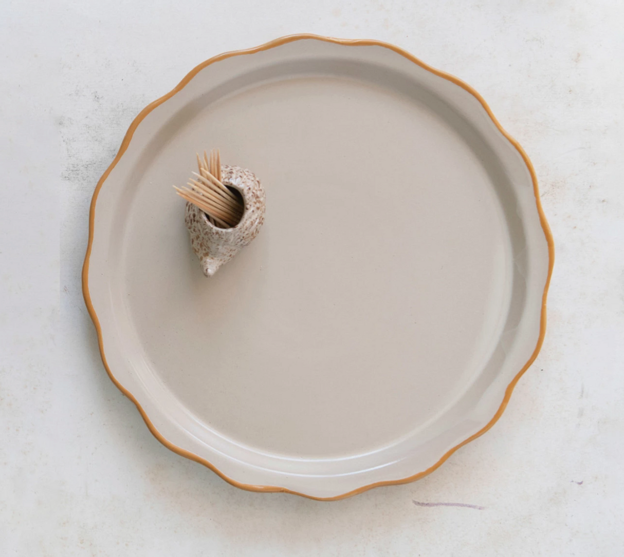 Stoneware Plate with Toothpick Holder