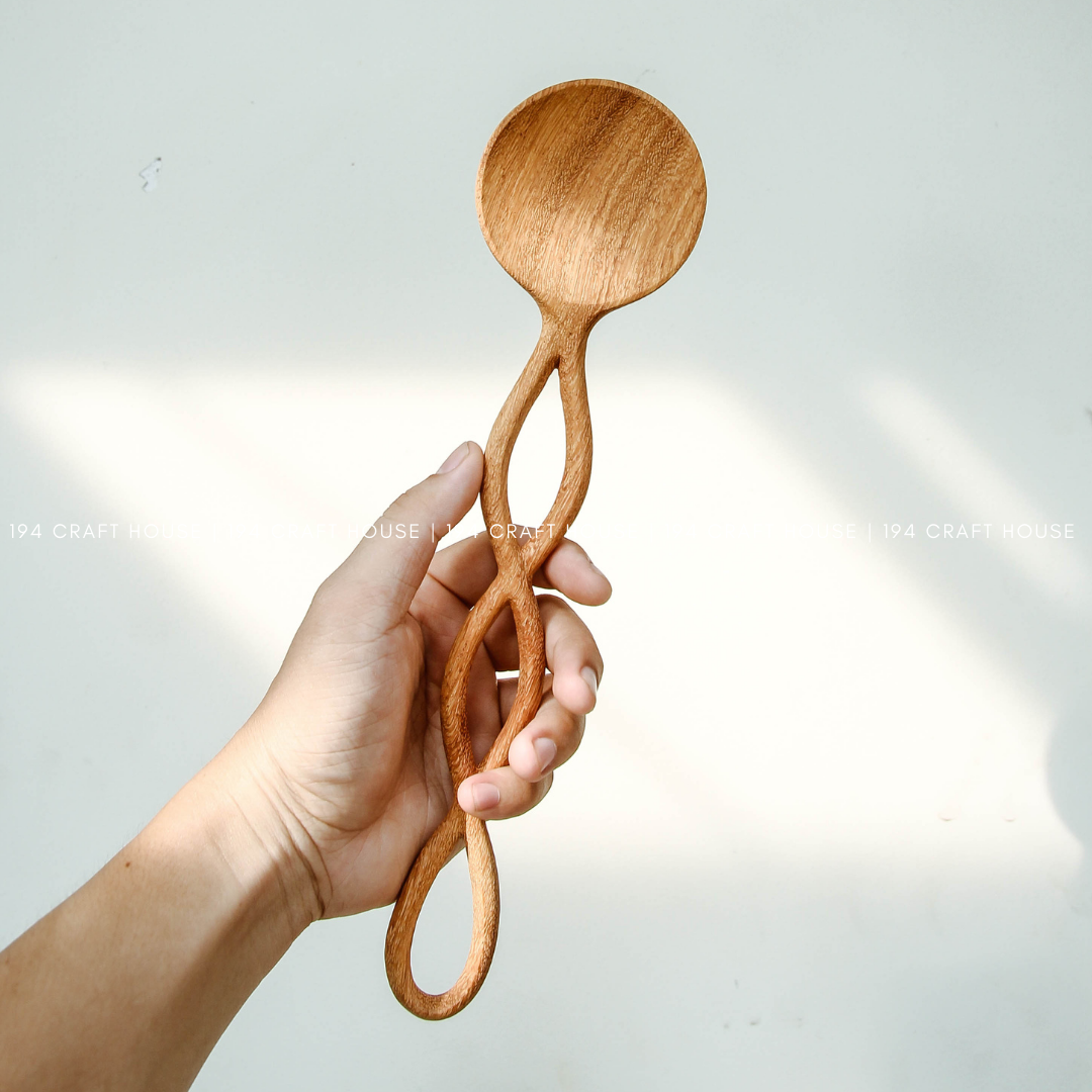 Twisted Handle Wooden Salad Spoon - 12.5"