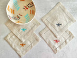 Embroidered Bee Linen Coasters, set of four