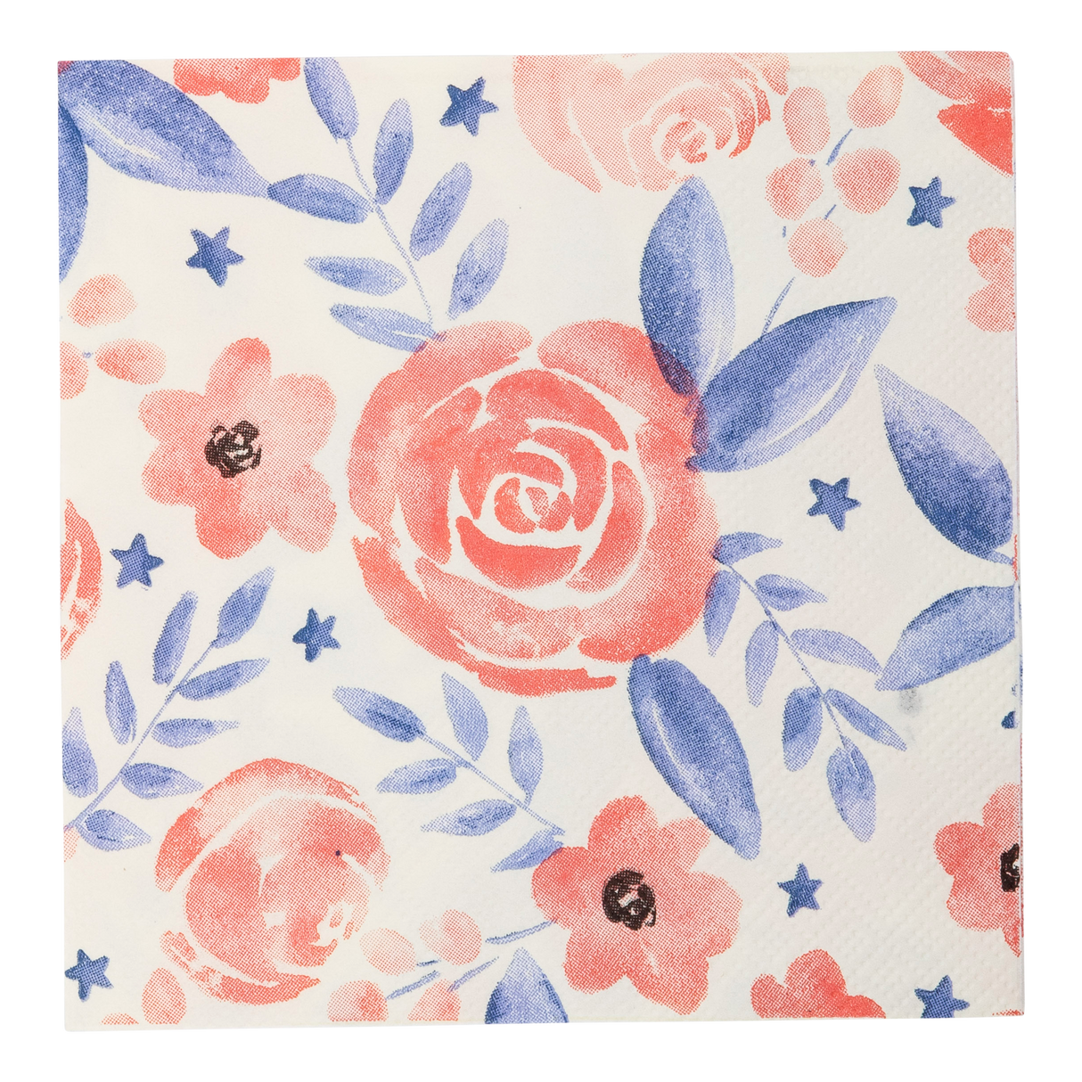 PLNP358 - Red and Blue Watercolor Floral Paper Cocktail Napkin