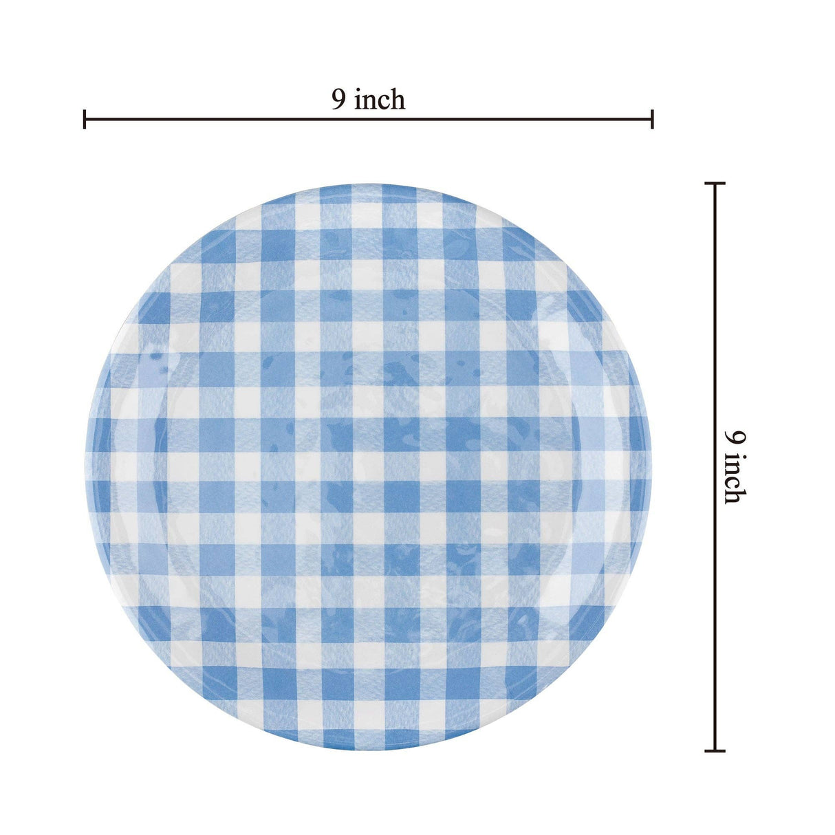 Gingham 9" Melamine Plates, Blue