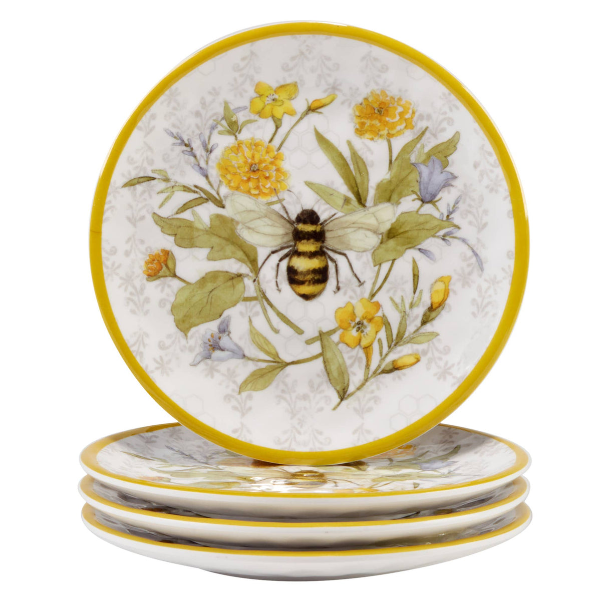 Bee Sweet Gift Melamine Set of 4 6in Canape Plates