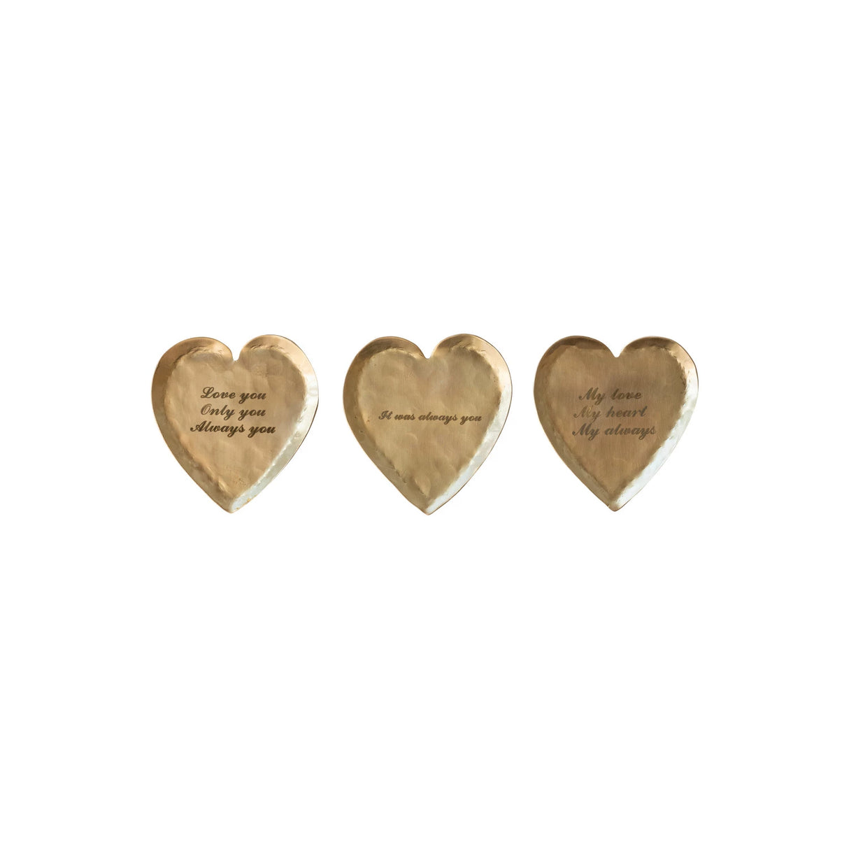 Decorative Hammered Brass Heart Shaped Dish With 3 Sayings